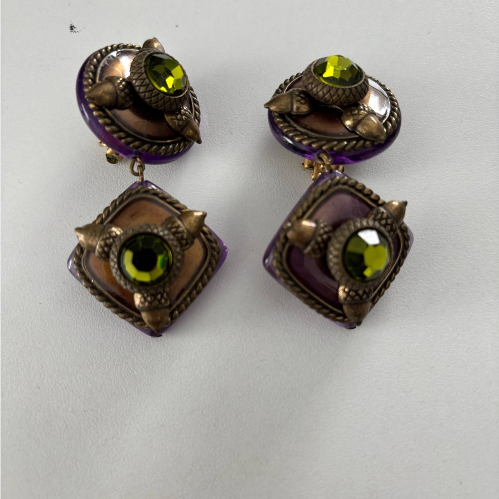Vintage-Inspired Purple and Green Earrings